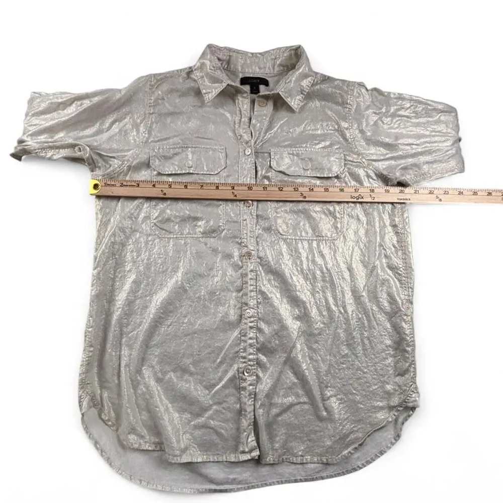 J.Crew Silver Metallic Button Up Shirt Women’s Size 6 Shimmer Top